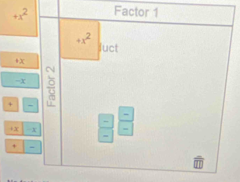 +x^2 Factor 1
+x^2
luct
+X
-x
+ 
-
+X X
+ -