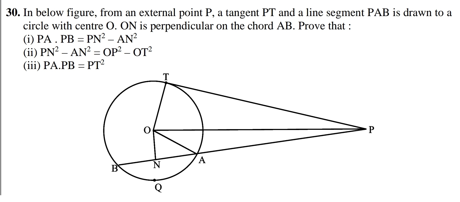 Solved: In below figure, from an external point P, a tangent PT and a ...