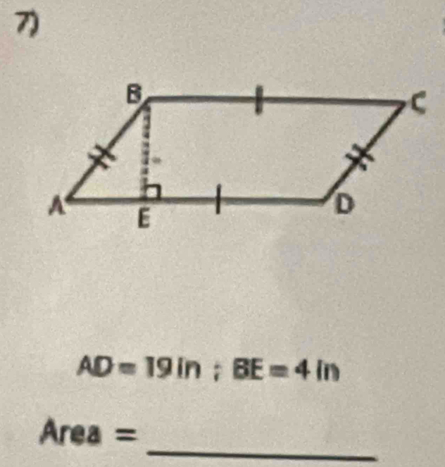 AD=19in; BE=4in
_
Area=