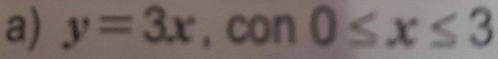 y=3x , con 0≤ x≤ 3