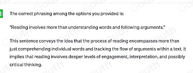 Solved: Reading involves more than understanding words and to follow ...