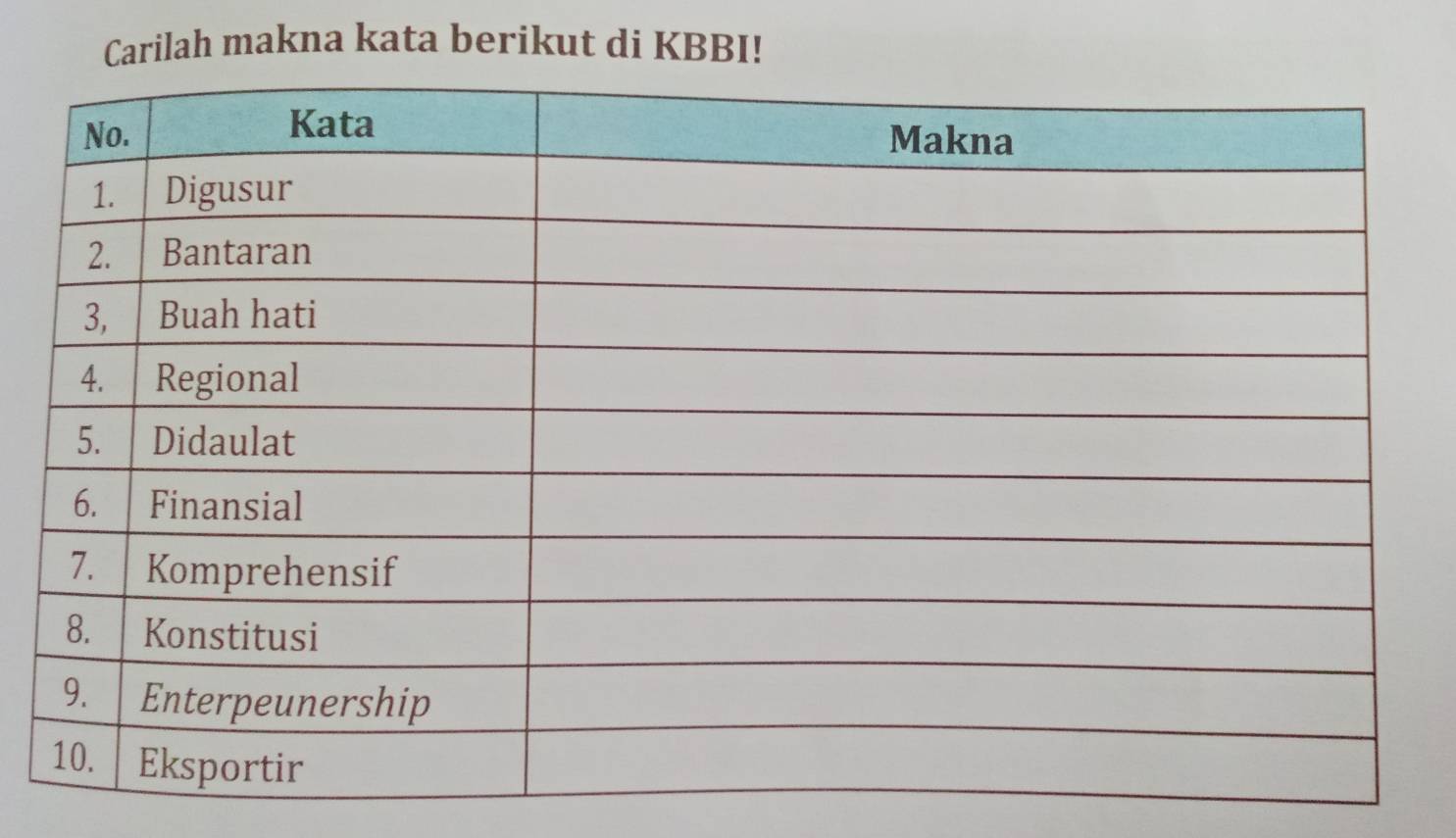 Carilah makna kata berikut di KBBI!