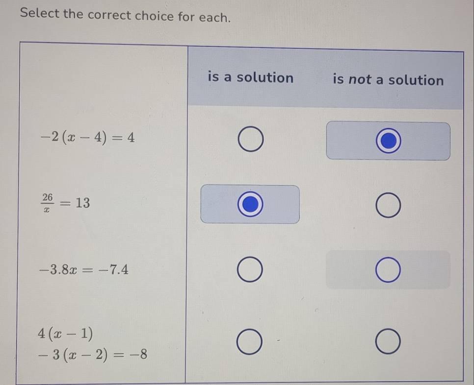 Select the correct choice for each.