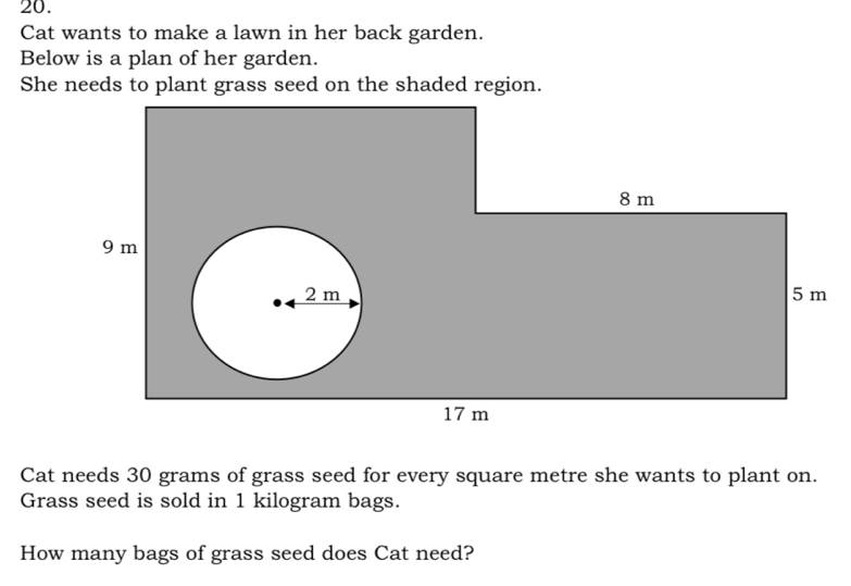 Solved: Cat wants to make a lawn in her back garden. Below is a plan of ...
