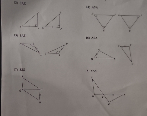 SAS 14) ASA 

15) SAS 16) ASA 

17) SSS 18) SA