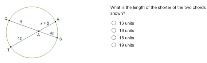 Solved: What is the length of the shorter of the two chords shown? 13 ...