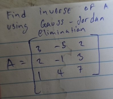 Find inverse eF A
using Gauss - fordan