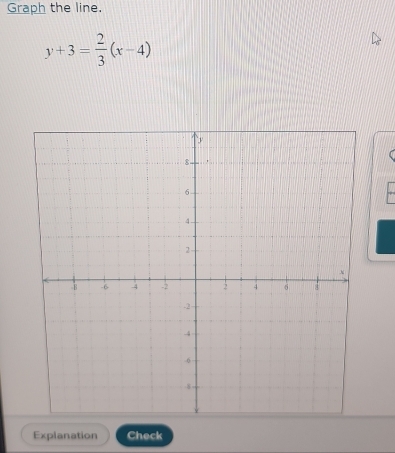 Graph the line.
y+3= 2/3 (x-4)
Explanation Check