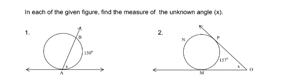 In each of the given figure, find the measure of the unknown angle (x).