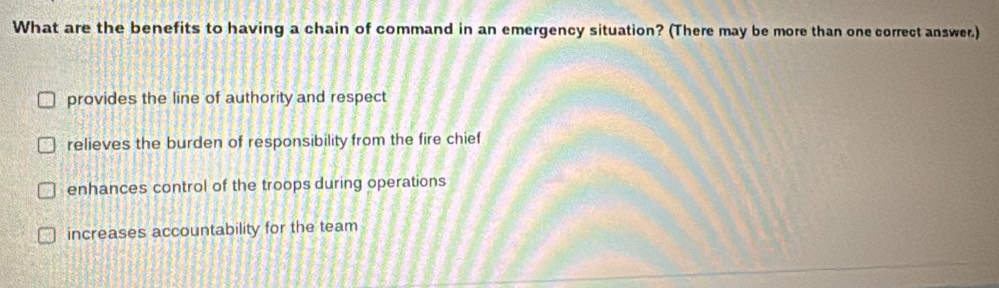 Solved: What are the benefits to having a chain of command in an ...