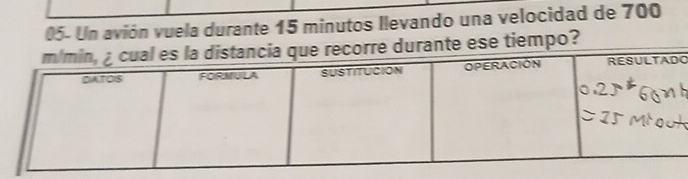 05- Un avión vuela durante 15 minutos llevando una velocidad de 700
ese tiempo? 
O