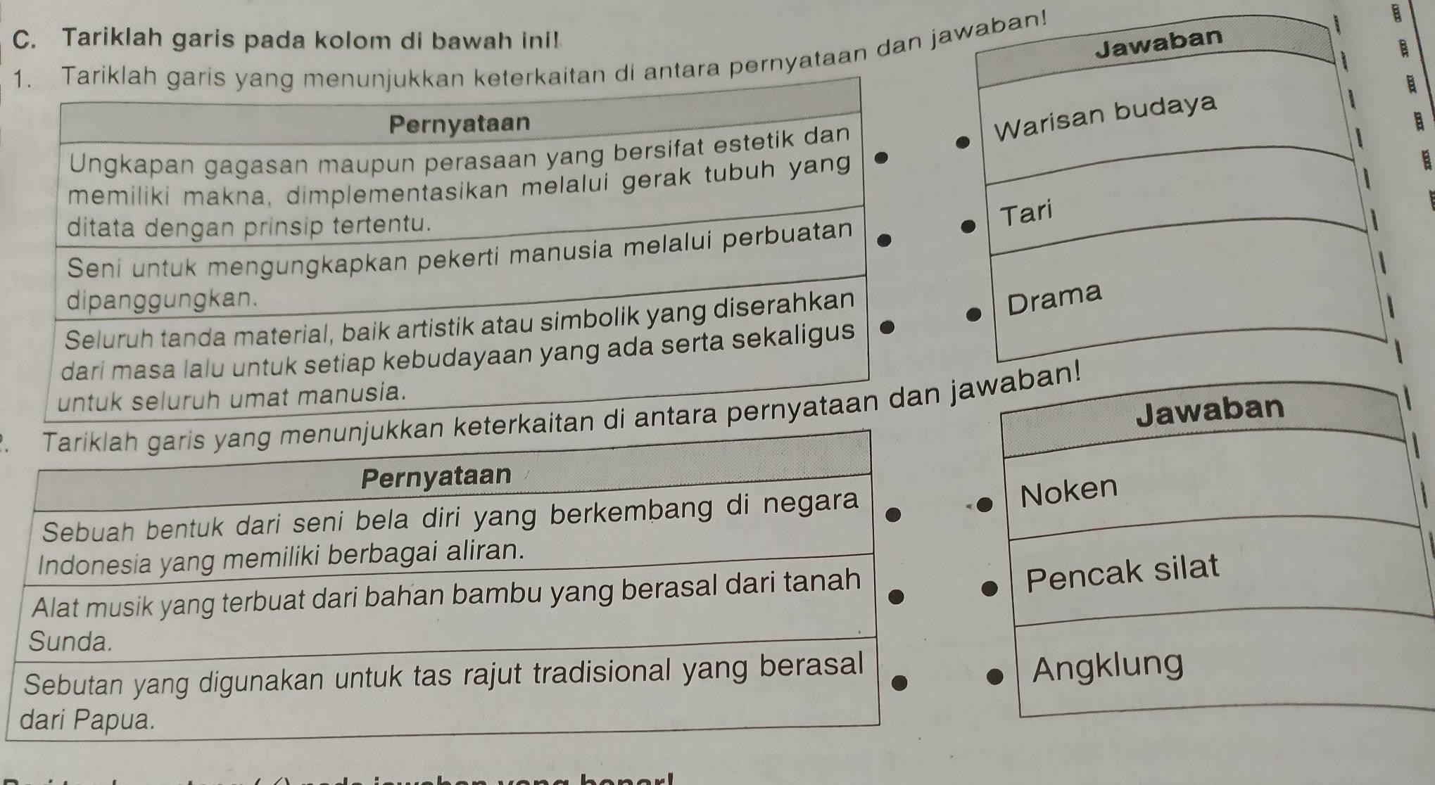 Tariklah garis pada kolom di bawah ini! 
B 
1n di antara pernyataan dan jn! 
a 
.