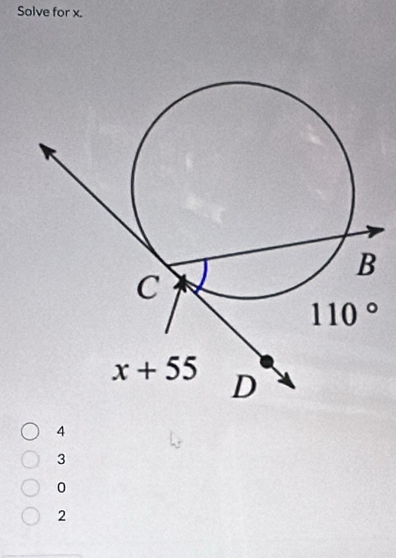 Solve for x.
4
3
0
2