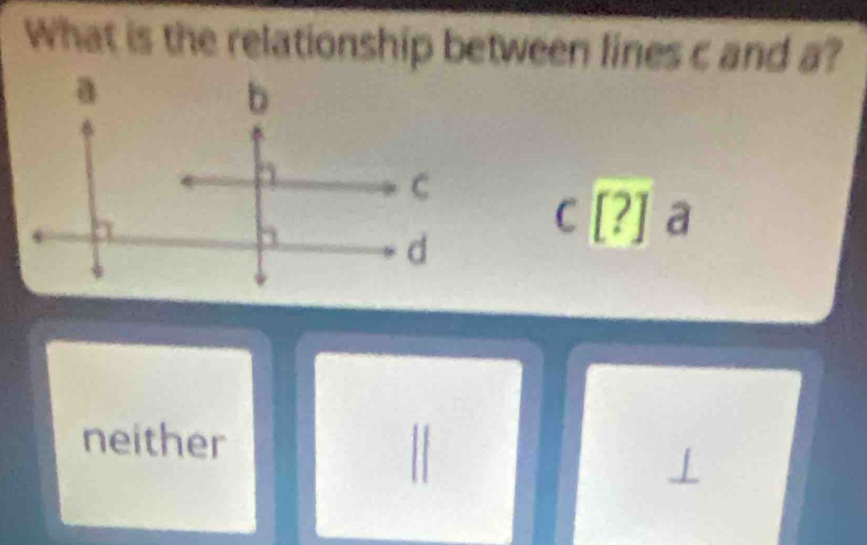 What is the relationship between lines c and a?
C [?] overline Ooverline o
neither