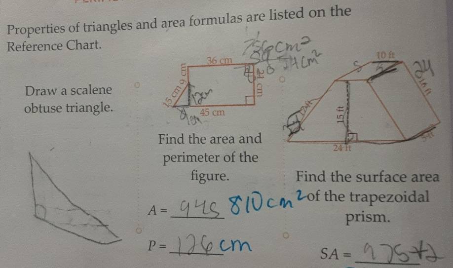 Solved: Properties of triangles and area formulas are listed on the ...