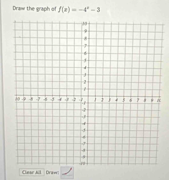 Draw the graph of f(x)=-4^x-3
Clear All Draw: 
_