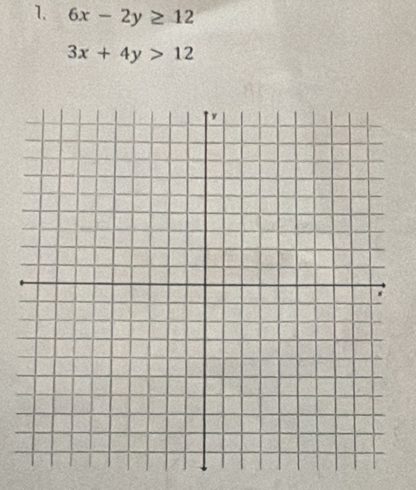 6x-2y≥ 12
3x+4y>12