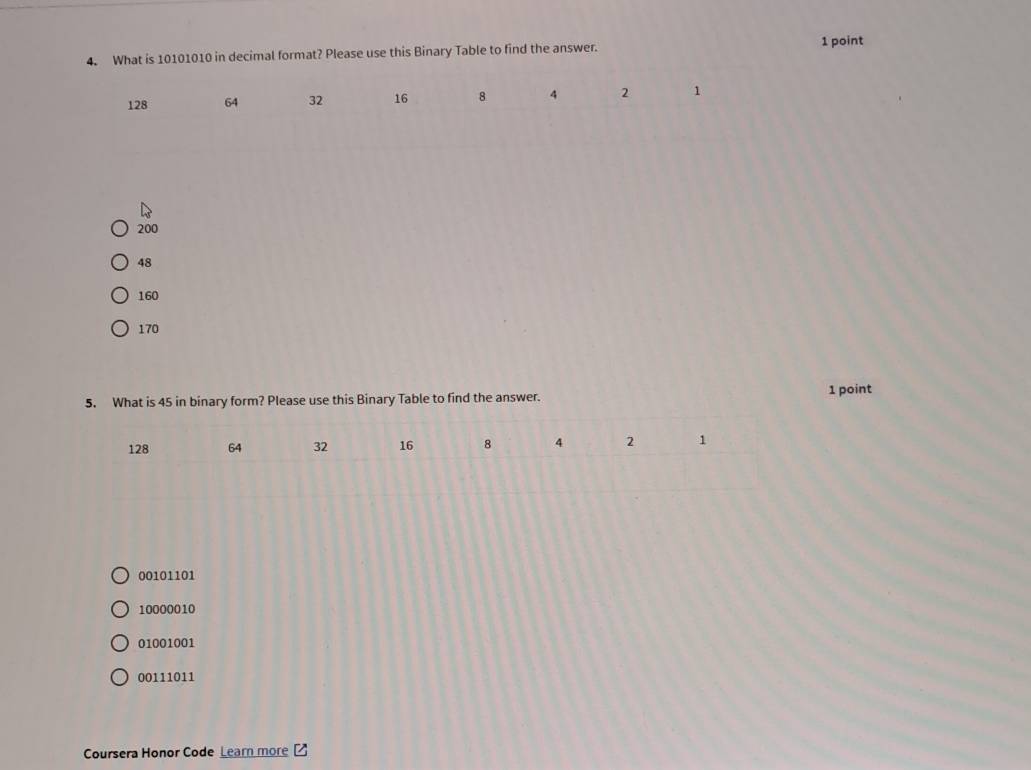 Solved: What is 10101010 in decimal format? Please use this Binary ...