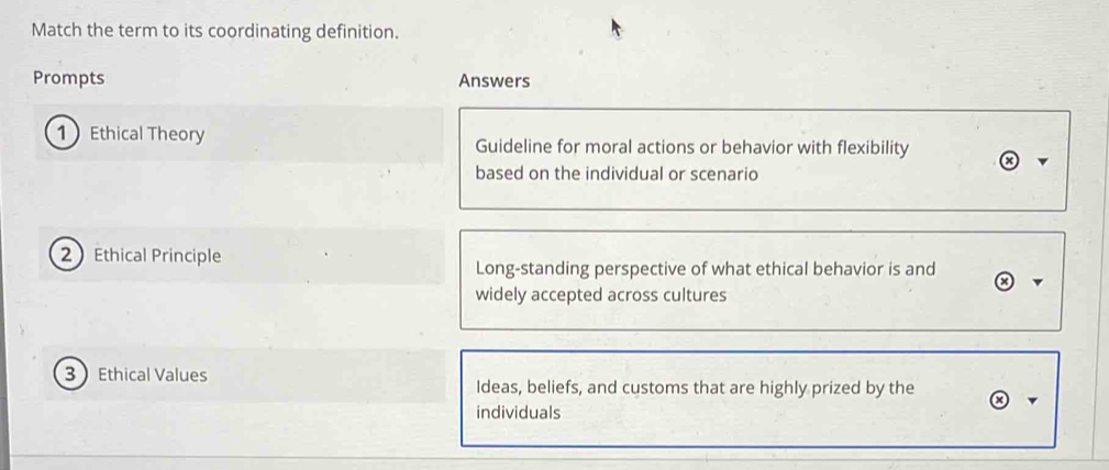 Solved: Match the term to its coordinating definition. Prompts Answers ...