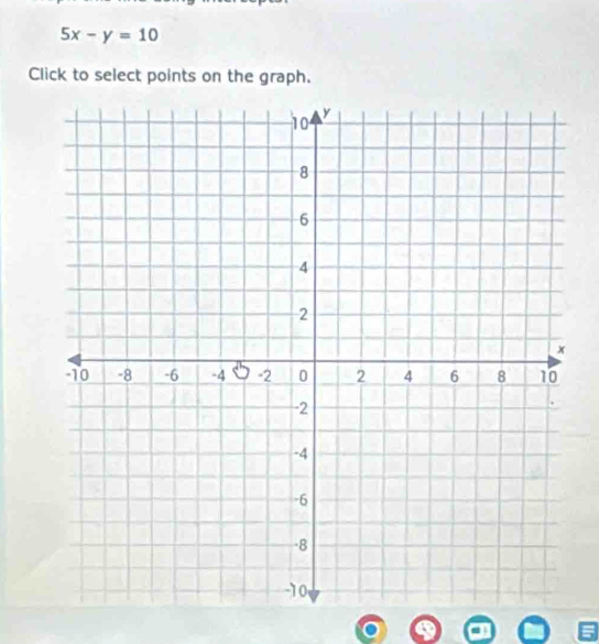 5x-y=10
Click to select points on the graph.