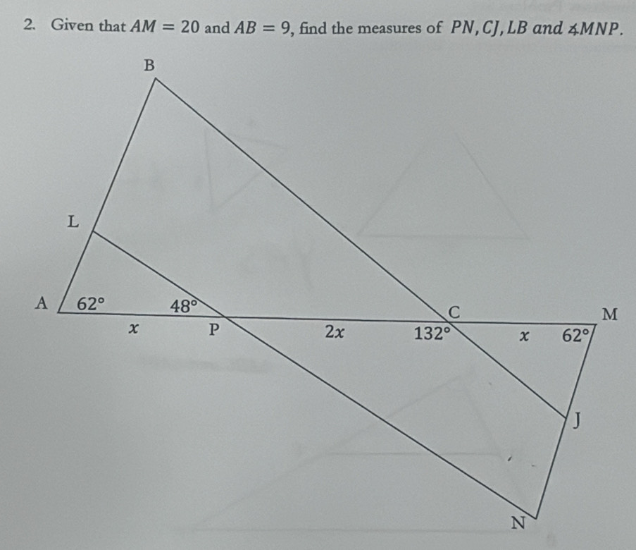 Given that AM=20 and AB=9 ∠ MNP.