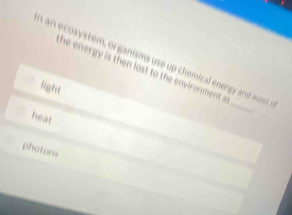 syst , organis i al energ a o s 
he energy is then lost to the environment a
light
heat
photons