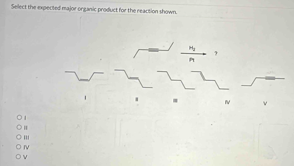 Select the expected major organic product for the reaction shown.
|
IV
V