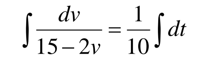 ∈t  dv/15-2v = 1/10 ∈t dt