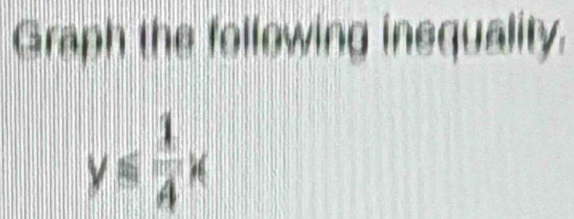 Graph the following inequality.
y≤slant  1/4 x