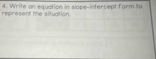 Write an equation in slope-intercept form to 
represent the situation.