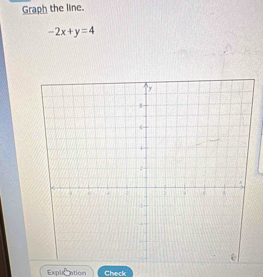 Graph the line.
-2x+y=4
Explatation Check