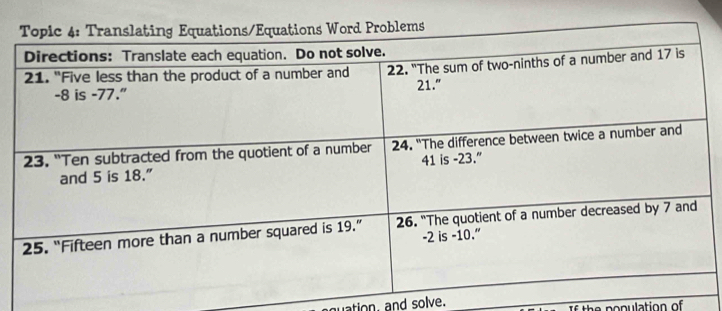 quation, and solve. If the population of