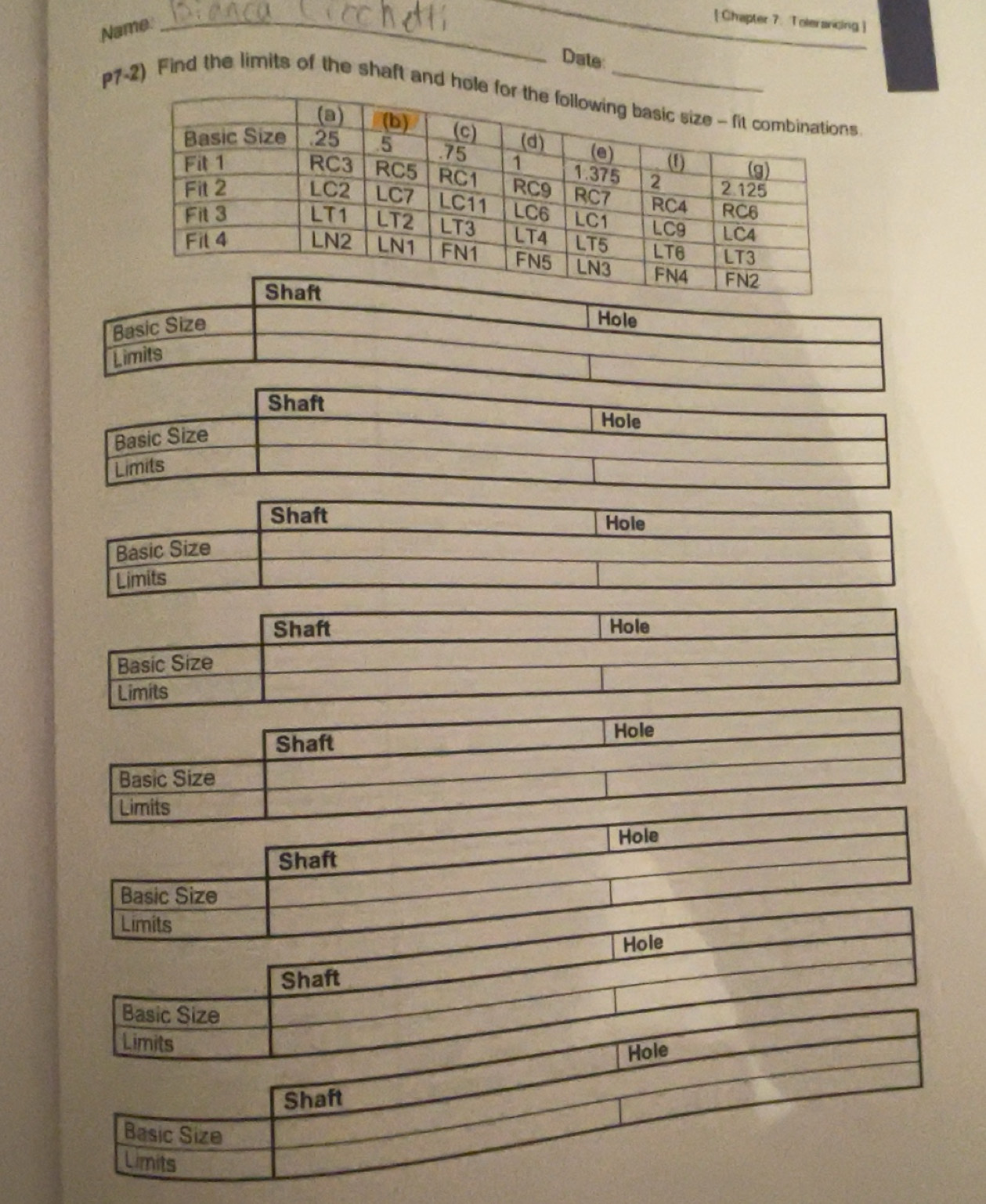 Solved: Name._ [ Chapter 7. Tolerancing] Date p7-2) Find the limits of ...