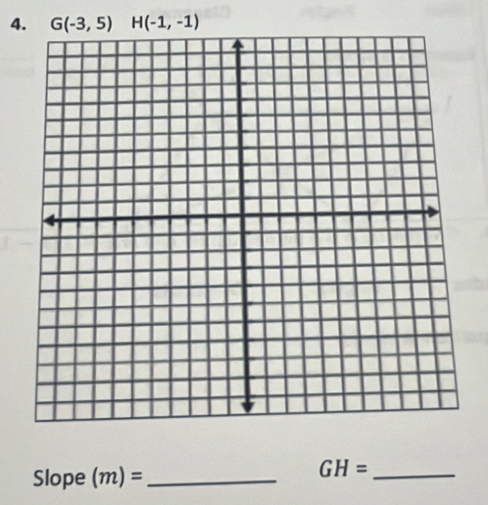 G(-3,5) H(-1,-1)
Slope (m)= _
GH= _