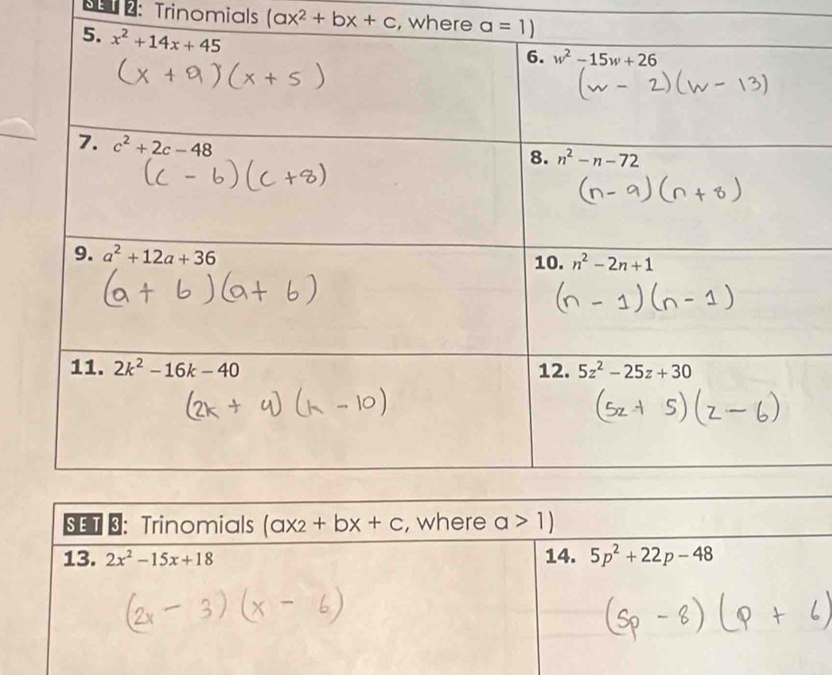 2: Trinomials (ax^2+bx+c , where a=1)