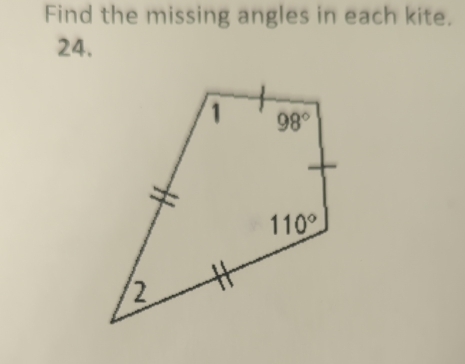 Find the missing angles in each kite.
24.