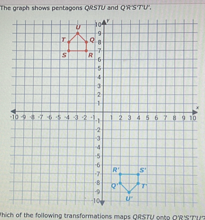 Which of the following transformations maps QRSTU onto O'R'S'T'U'