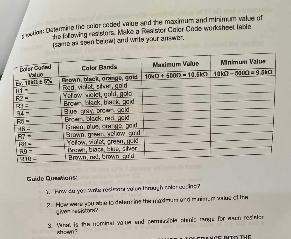 Solved: Direction: Determine the color coded value and the maximum and ...