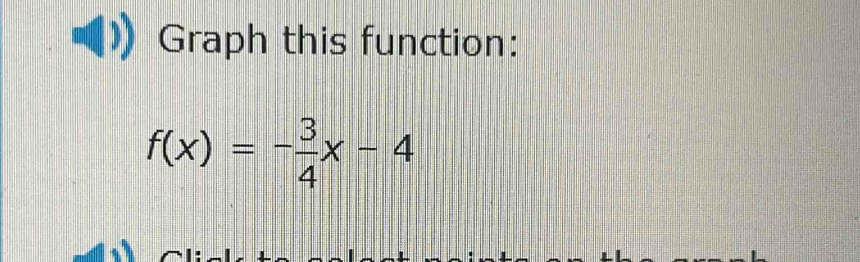 Graph this function:
f(x)=- 3/4 x-4