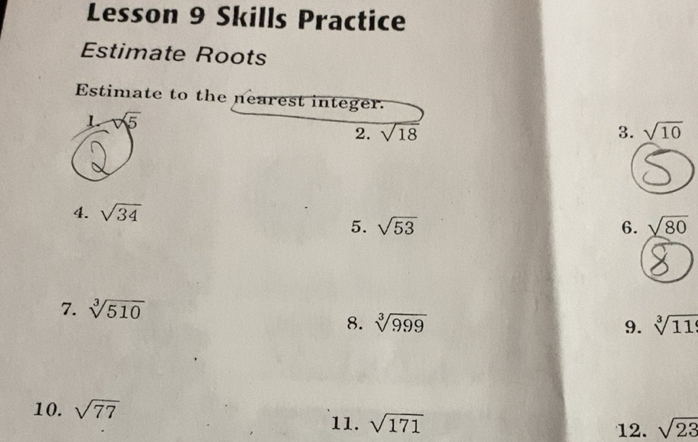 Solved: Lesson 9 Skills Practice Estimate Roots Estimate to the nearest ...