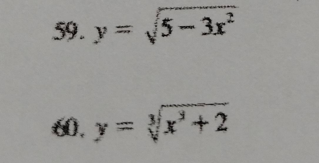 y=sqrt(5-3x^2)
0. y=sqrt[3](x^3+2)