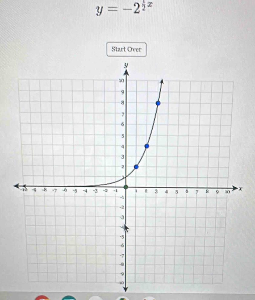 y=-2^(frac 1)2x
Start Over
x