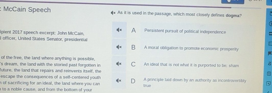 Solved: McCain Speech As it is used in the passage, which most closely ...