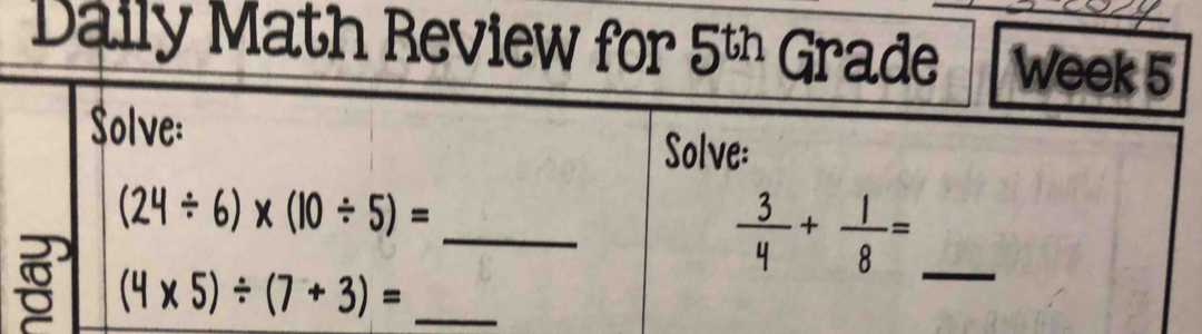 Daily Math Review for 5^(th)