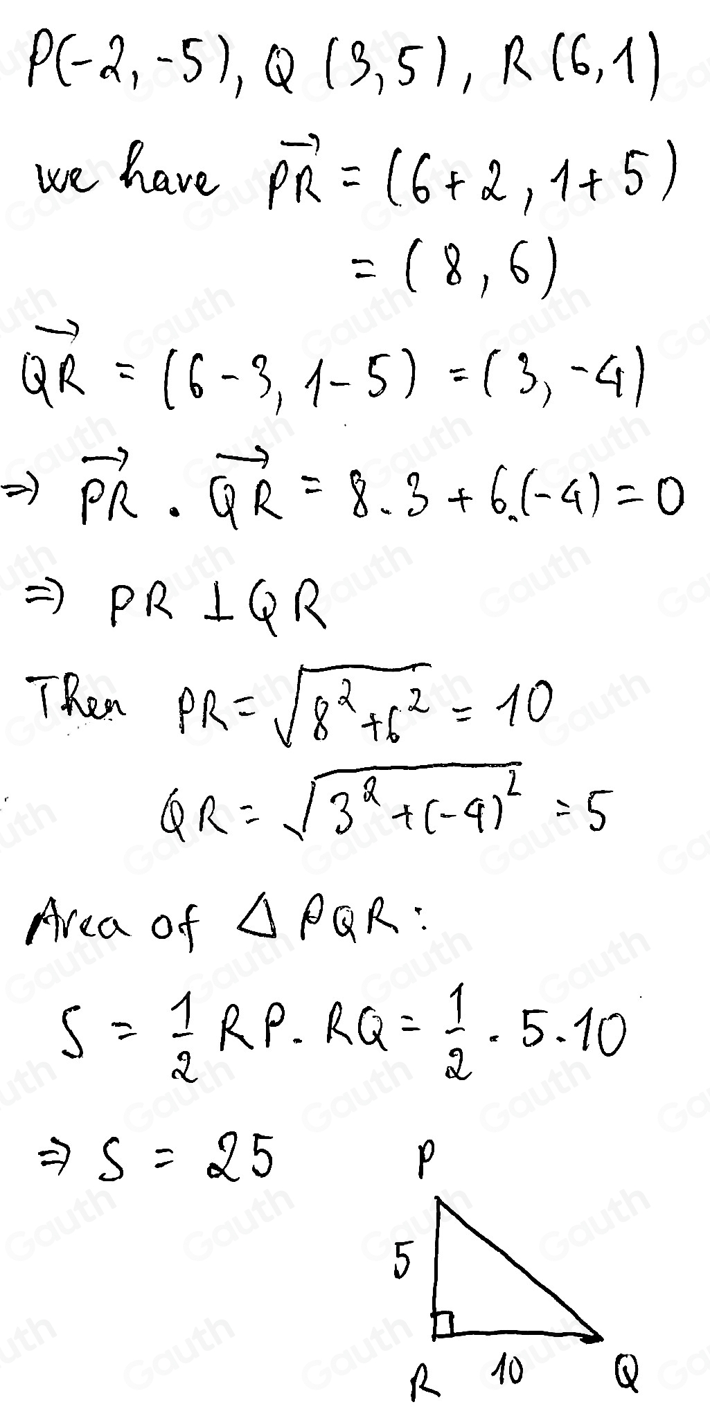 Solved: Determine and state the area of triangle PQR, whose vertices ...