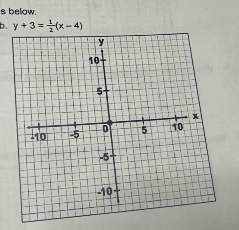 below. 
b. y+3= 1/2 (x-4)