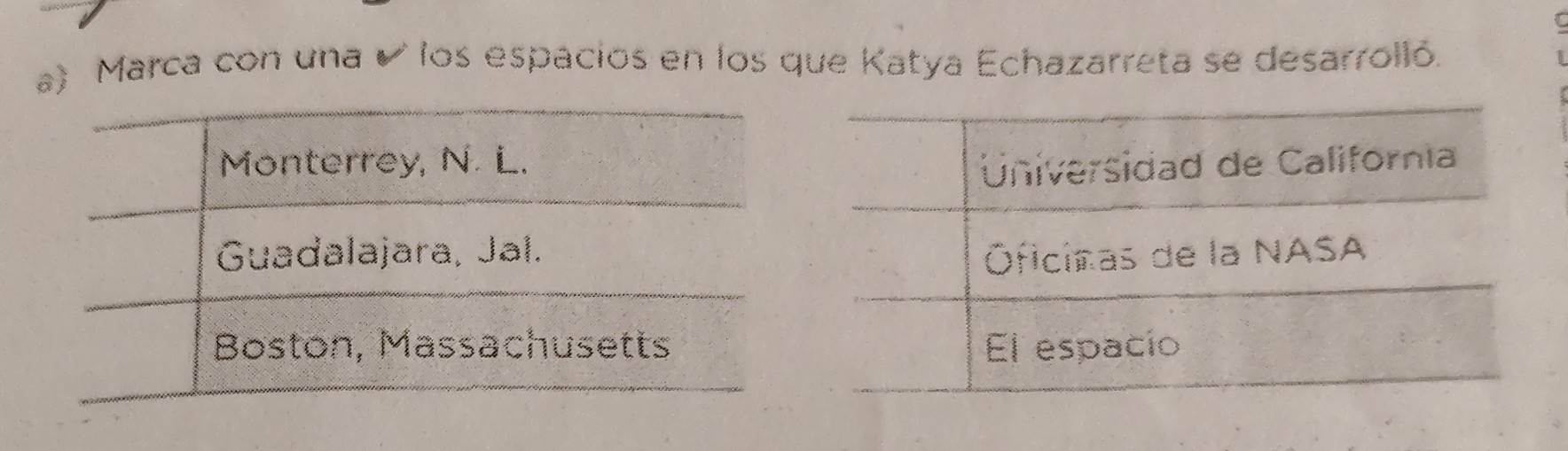 Marca con una ✔ los espacios en los que Katya Echazarreta se desarrolló.