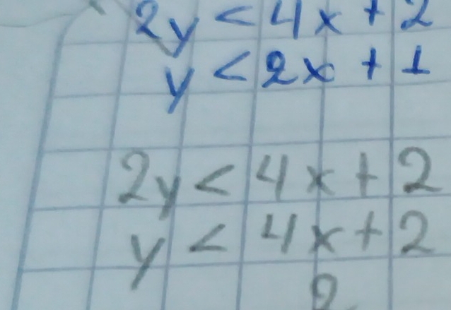 2y<4x+2
y<2x+1
2y<4x+2
y<4x+2
D