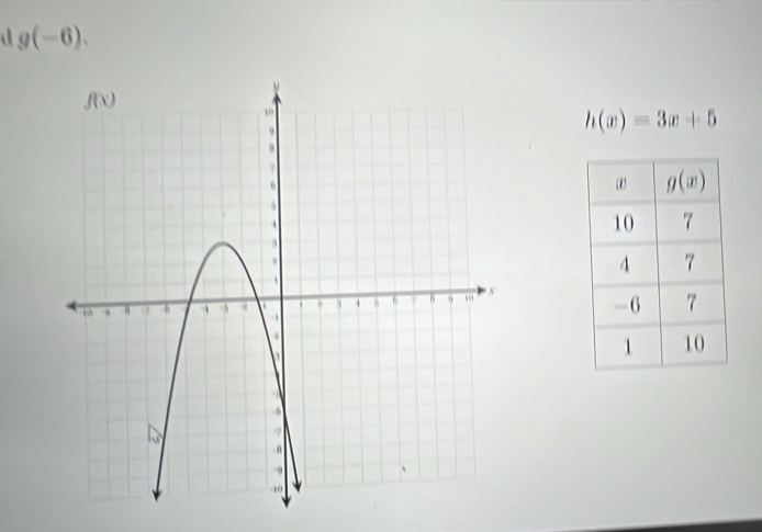 a g(-6).
h(x)=3x+5