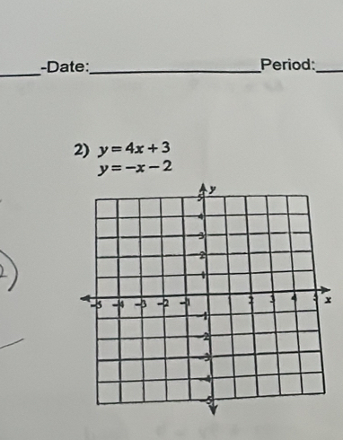 Date:_ Period:_
2) y=4x+3
y=-x-2